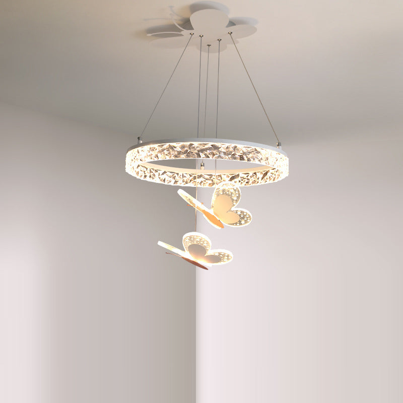 Zeitgenössischer Kreativer Kinder Runder Cartoon Schmetterling Acryl Eisen LED Kronleuchter Für Schlafzimmer 