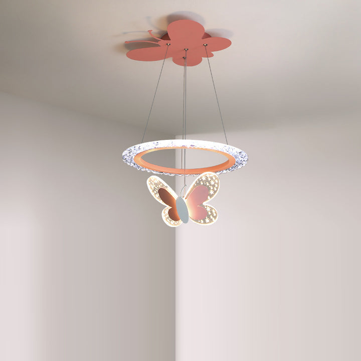 Zeitgenössischer Kreativer Kinder Runder Cartoon Schmetterling Acryl Eisen LED Kronleuchter Für Schlafzimmer 