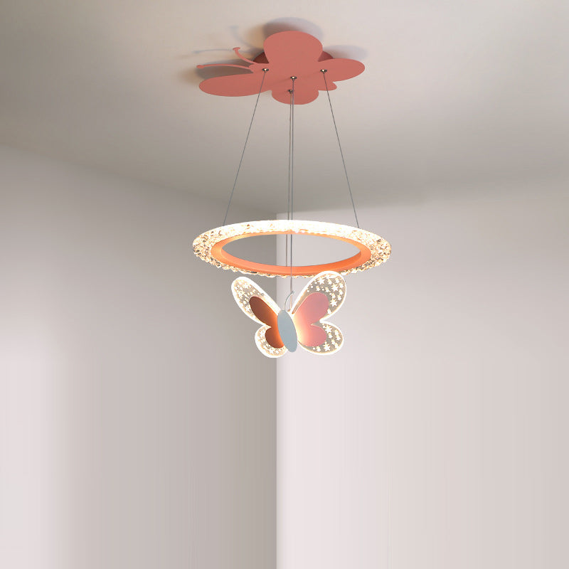 Zeitgenössischer Kreativer Kinder Runder Cartoon Schmetterling Acryl Eisen LED Kronleuchter Für Schlafzimmer 