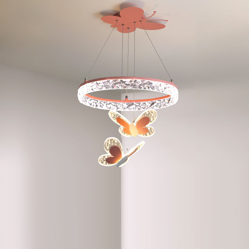 Zeitgenössischer Kreativer Kinder Runder Cartoon Schmetterling Acryl Eisen LED Kronleuchter Für Schlafzimmer 