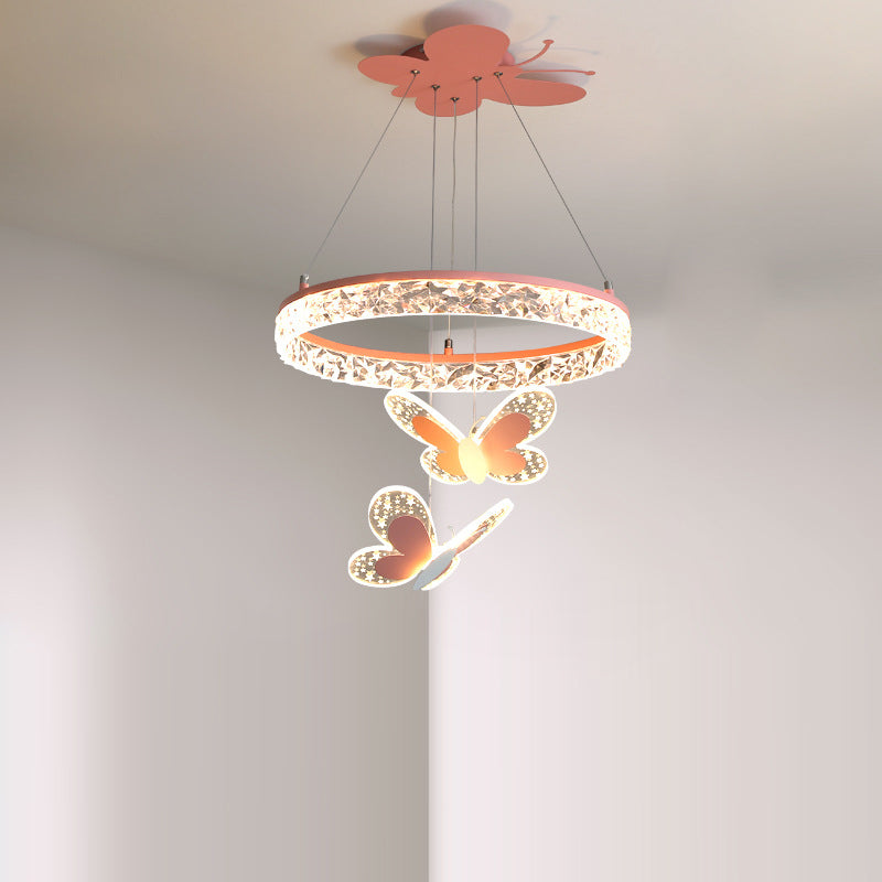 Zeitgenössischer Kreativer Kinder Runder Cartoon Schmetterling Acryl Eisen LED Kronleuchter Für Schlafzimmer 