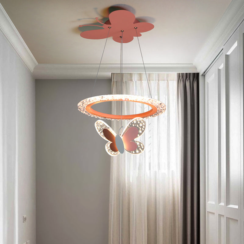 Zeitgenössischer Kreativer Kinder Runder Cartoon Schmetterling Acryl Eisen LED Kronleuchter Für Schlafzimmer 