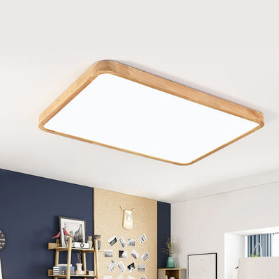 Modern Minimalist Round Square Rectangular Wood Acrylic LED Flush Mount Ceiling Light For Living Room