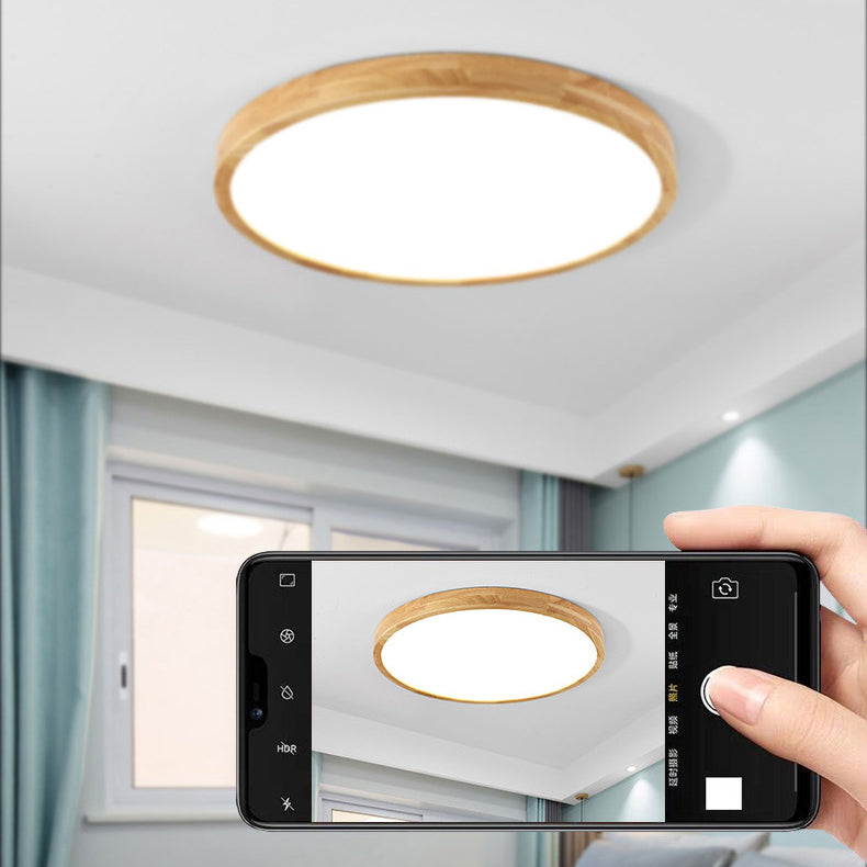 Modern Minimalist Round Square Rectangular Wood Acrylic LED Flush Mount Ceiling Light For Living Room