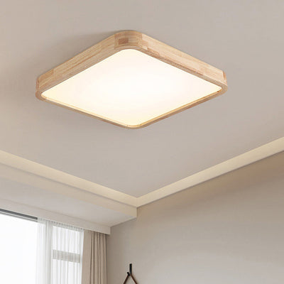 Modern Minimalist Round Square Rectangular Wood Acrylic LED Flush Mount Ceiling Light For Living Room