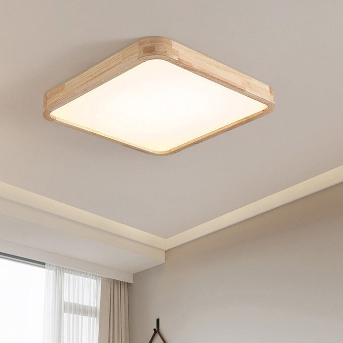 Modern Minimalist Round Square Rectangular Wood Acrylic LED Flush Mount Ceiling Light For Living Room