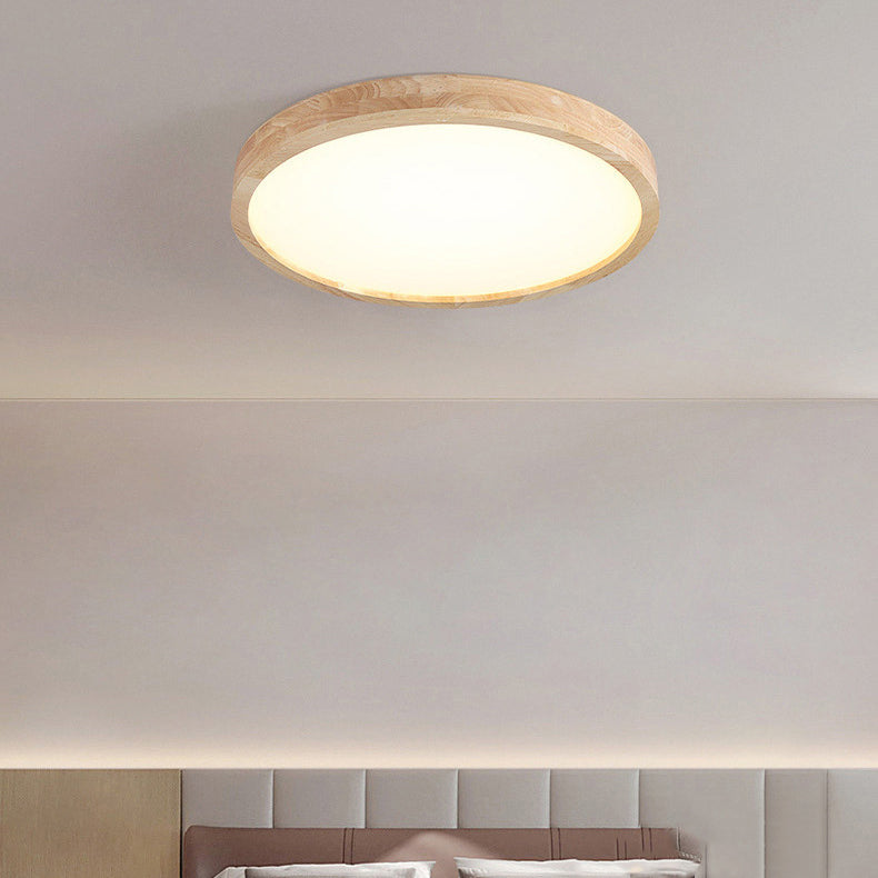 Modern Minimalist Round Square Rectangular Wood Acrylic LED Flush Mount Ceiling Light For Living Room