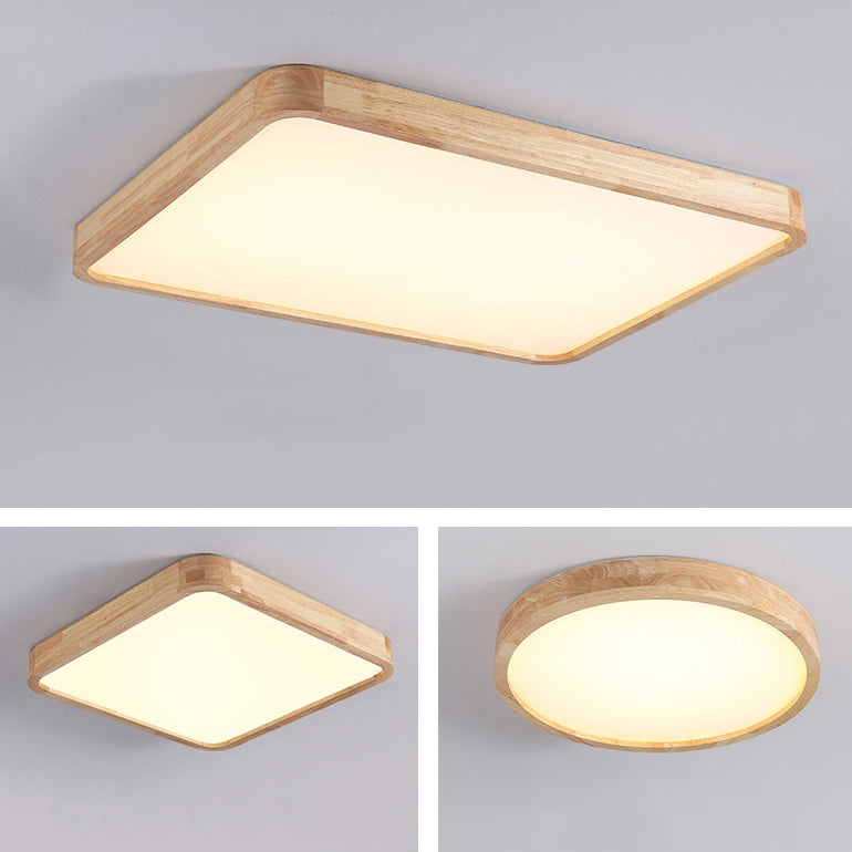 Modern Minimalist Round Square Rectangular Wood Acrylic LED Flush Mount Ceiling Light For Living Room