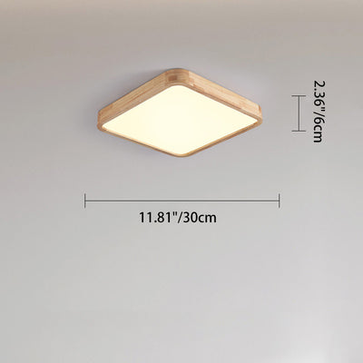 Modern Minimalist Round Square Rectangular Wood Acrylic LED Flush Mount Ceiling Light For Living Room