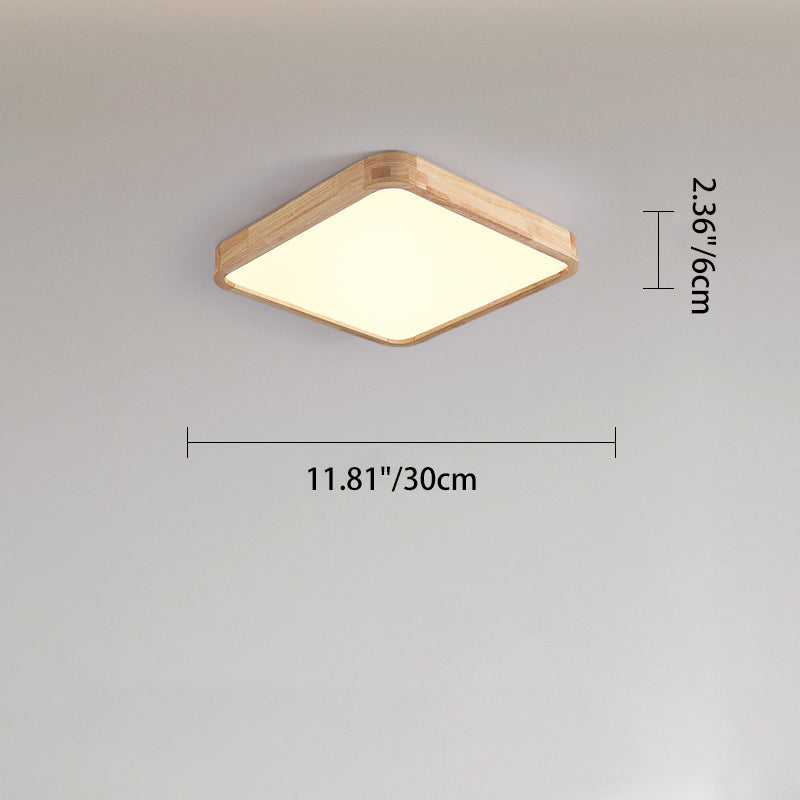 Modern Minimalist Round Square Rectangular Wood Acrylic LED Flush Mount Ceiling Light For Living Room