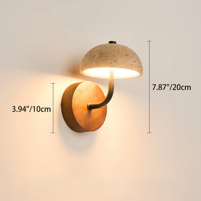 Traditional Japanese Dome Mushroom Yellow Travertine Wood Base LED Wall Sconce Lamp For Living Room