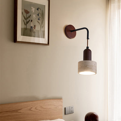 Traditional Japanese Dome Cylinder Cone Yellow Travertine Wood 1-Light Wall Sconce Lamp For Living Room