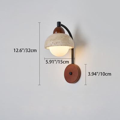 Traditional Japanese Dome Cylinder Cone Yellow Travertine Wood 1-Light Wall Sconce Lamp For Living Room