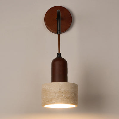 Traditional Japanese Dome Cylinder Cone Yellow Travertine Wood 1-Light Wall Sconce Lamp For Living Room