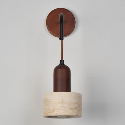 Traditional Japanese Dome Cylinder Cone Yellow Travertine Wood 1-Light Wall Sconce Lamp For Living Room