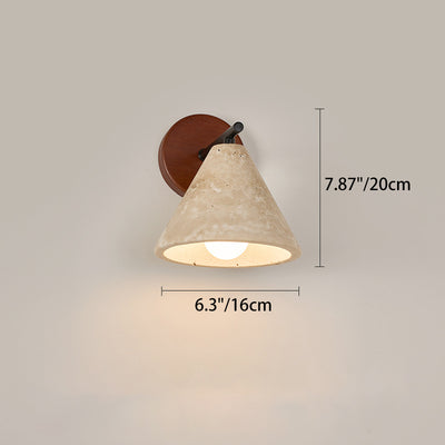 Traditional Japanese Dome Cylinder Cone Yellow Travertine Wood 1-Light Wall Sconce Lamp For Living Room