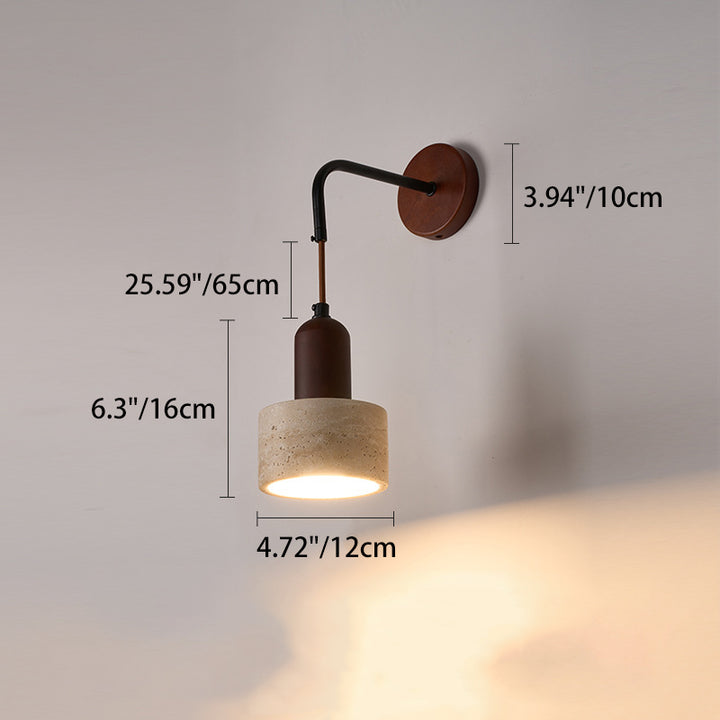 Traditionelle japanische Kuppel Zylinder Kegel Gelber Travertin Holz 1-Licht Wandleuchte für Wohnzimmer 