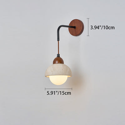 Traditional Japanese Dome Cylinder Cone Yellow Travertine Wood 1-Light Wall Sconce Lamp For Living Room