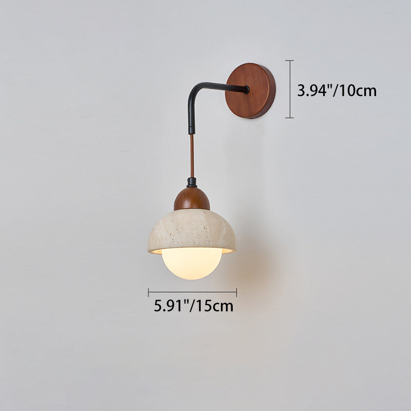 Traditional Japanese Dome Cylinder Cone Yellow Travertine Wood 1-Light Wall Sconce Lamp For Living Room