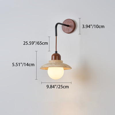 Traditional Japanese Dome Cylinder Cone Yellow Travertine Wood 1-Light Wall Sconce Lamp For Living Room
