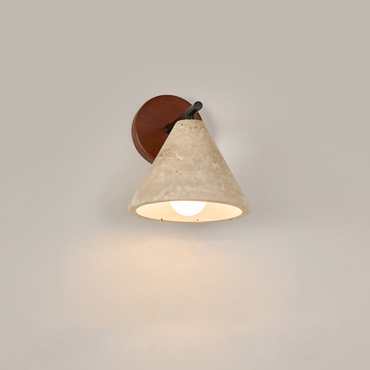 Traditional Japanese Dome Cylinder Cone Yellow Travertine Wood 1-Light Wall Sconce Lamp For Living Room