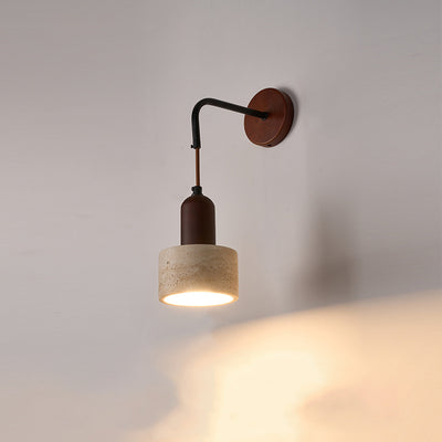 Traditional Japanese Dome Cylinder Cone Yellow Travertine Wood 1-Light Wall Sconce Lamp For Living Room