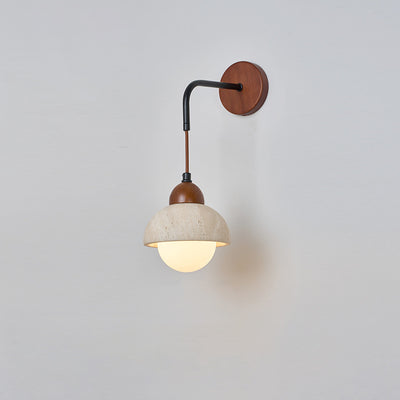 Traditional Japanese Dome Cylinder Cone Yellow Travertine Wood 1-Light Wall Sconce Lamp For Living Room