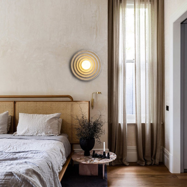Traditionelle japanische runde Ripple Harz Glas 1-Licht Wandleuchte für Wohnzimmer 