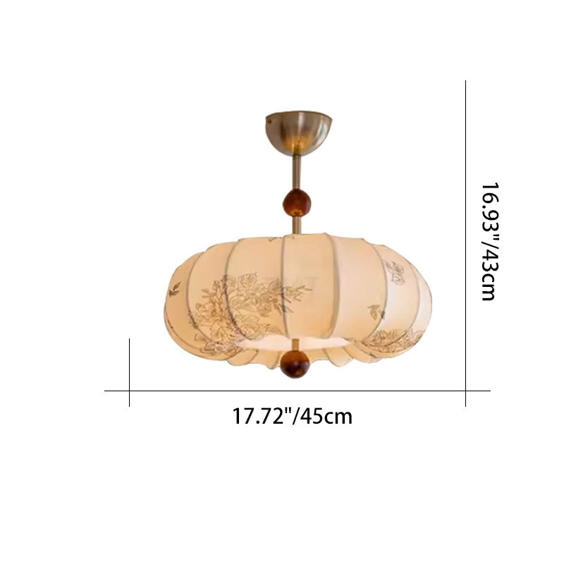 Contemporary Retro Pumpkin Fabric Hardware 1-Light Pendant Light For Living Room