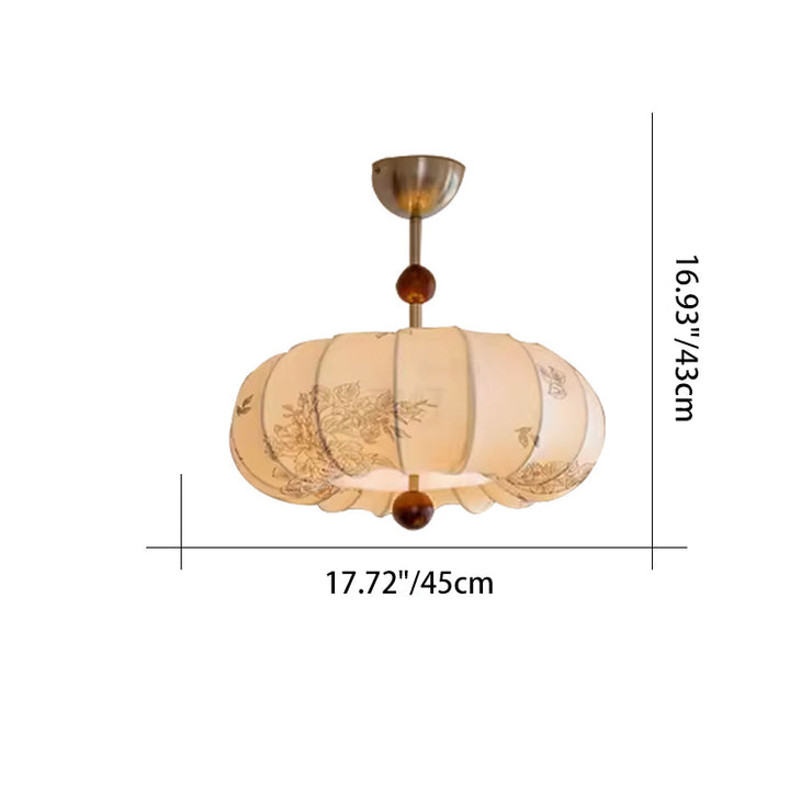 Contemporary Retro Pumpkin Fabric Hardware 1-Light Pendant Light For Living Room