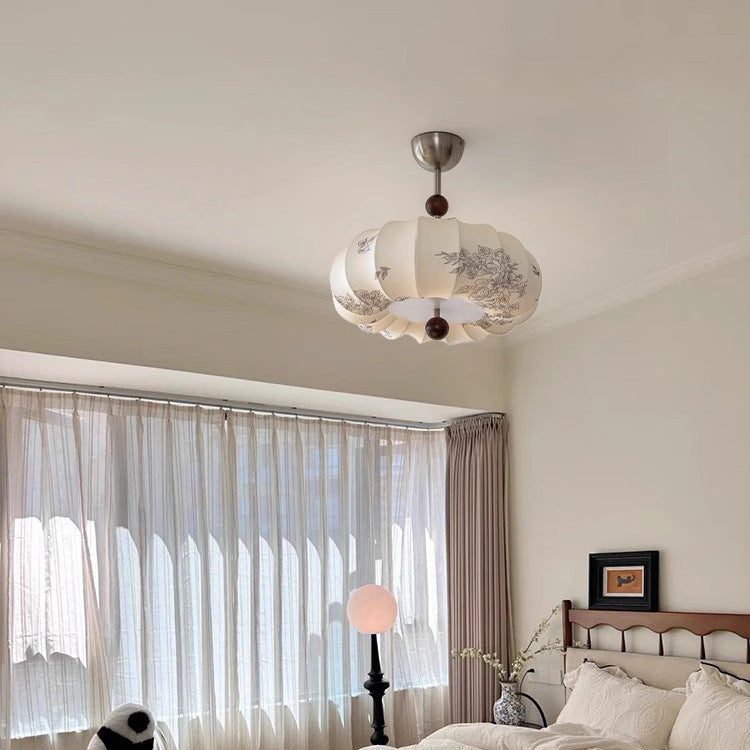 Contemporary Retro Pumpkin Fabric Hardware 1-Light Pendant Light For Living Room