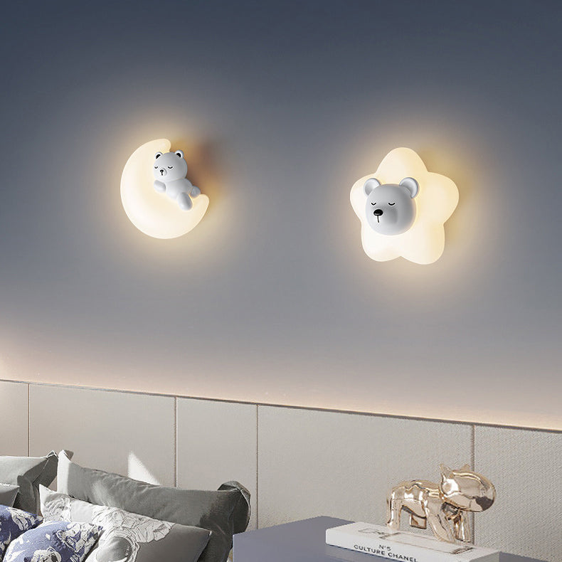 Contemporary Creative Cartoon Animal Rabbit Bear Star Moon Shape PE Iron LED Wall Sconce Lamp For Living Room