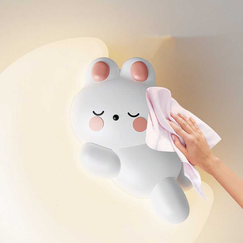 Contemporary Creative Cartoon Animal Rabbit Bear Star Moon Shape PE Iron LED Wall Sconce Lamp For Living Room
