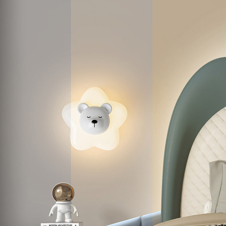 Contemporary Creative Cartoon Animal Rabbit Bear Star Moon Shape PE Iron LED Wall Sconce Lamp For Living Room