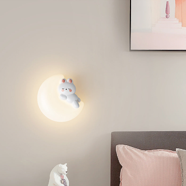 Contemporary Creative Cartoon Animal Rabbit Bear Star Moon Shape PE Iron LED Wall Sconce Lamp For Living Room