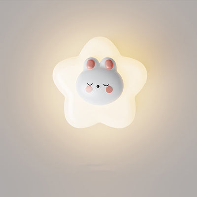 Contemporary Creative Cartoon Animal Rabbit Bear Star Moon Shape PE Iron LED Wall Sconce Lamp For Living Room