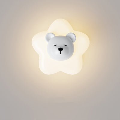 Contemporary Creative Cartoon Animal Rabbit Bear Star Moon Shape PE Iron LED Wall Sconce Lamp For Living Room