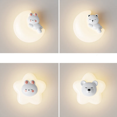 Contemporary Creative Cartoon Animal Rabbit Bear Star Moon Shape PE Iron LED Wall Sconce Lamp For Living Room