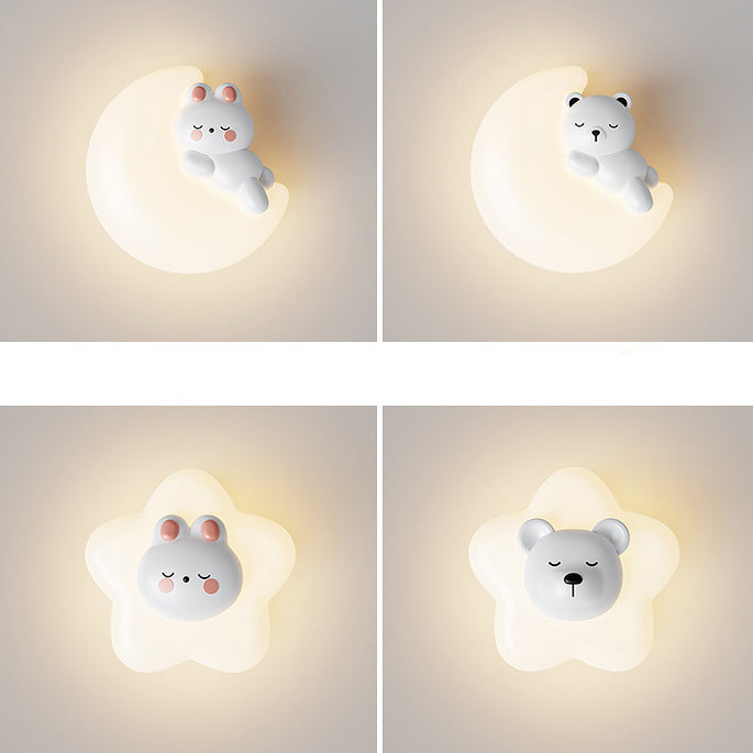 Contemporary Creative Cartoon Animal Rabbit Bear Star Moon Shape PE Iron LED Wall Sconce Lamp For Living Room