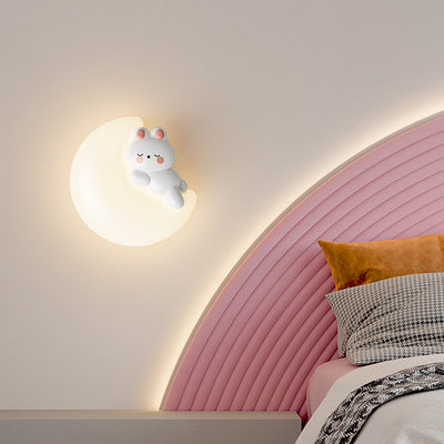 Contemporary Creative Cartoon Animal Rabbit Bear Star Moon Shape PE Iron LED Wall Sconce Lamp For Living Room