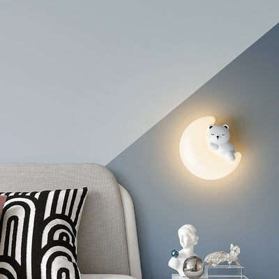 Contemporary Creative Cartoon Animal Rabbit Bear Star Moon Shape PE Iron LED Wall Sconce Lamp For Living Room