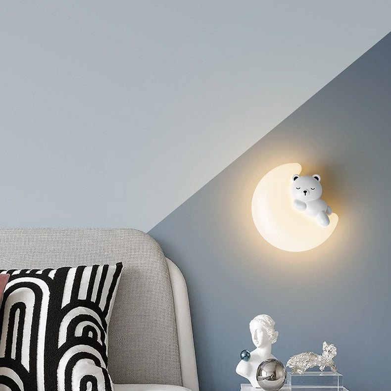 Contemporary Creative Cartoon Animal Rabbit Bear Star Moon Shape PE Iron LED Wall Sconce Lamp For Living Room