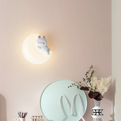 Contemporary Creative Cartoon Animal Rabbit Bear Star Moon Shape PE Iron LED Wall Sconce Lamp For Living Room