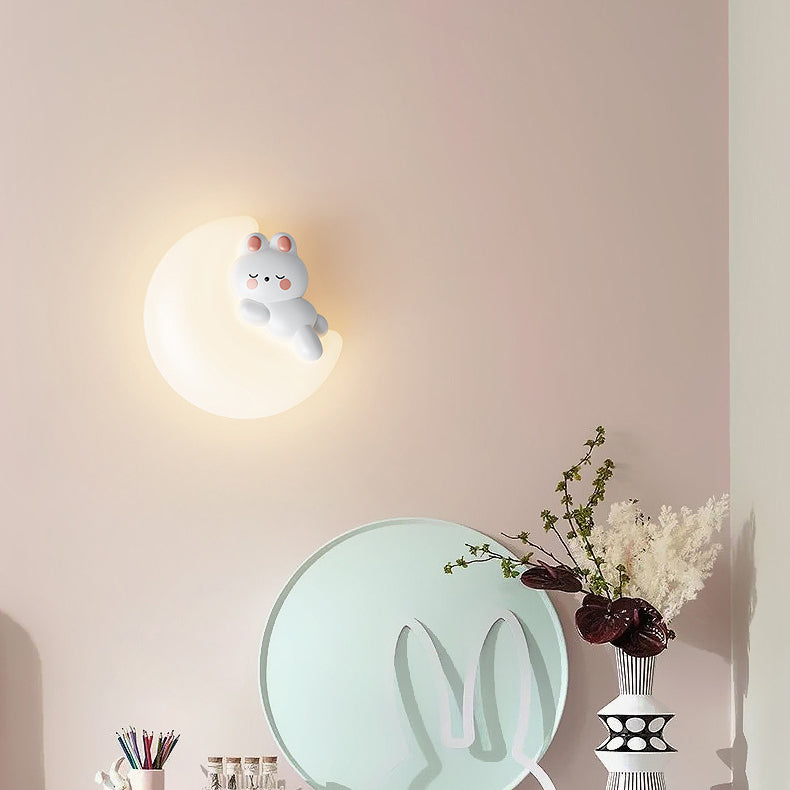 Contemporary Creative Cartoon Animal Rabbit Bear Star Moon Shape PE Iron LED Wall Sconce Lamp For Living Room