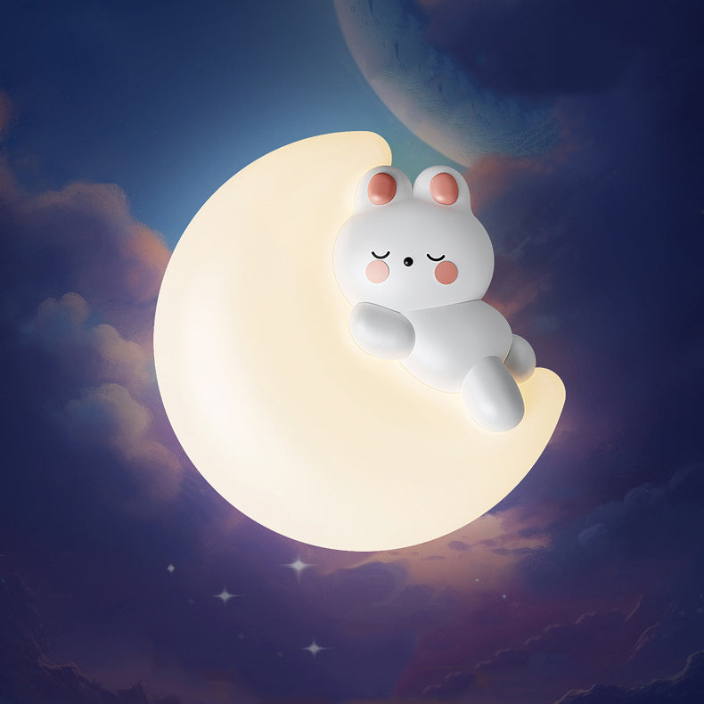 Contemporary Creative Cartoon Animal Rabbit Bear Star Moon Shape PE Iron LED Wall Sconce Lamp For Living Room