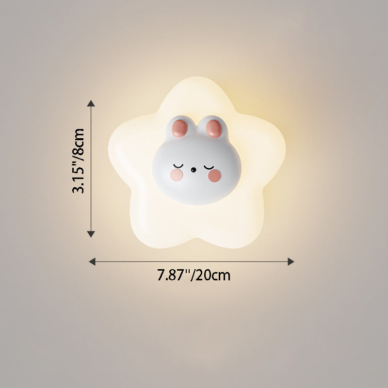 Contemporary Creative Cartoon Animal Rabbit Bear Star Moon Shape PE Iron LED Wall Sconce Lamp For Living Room