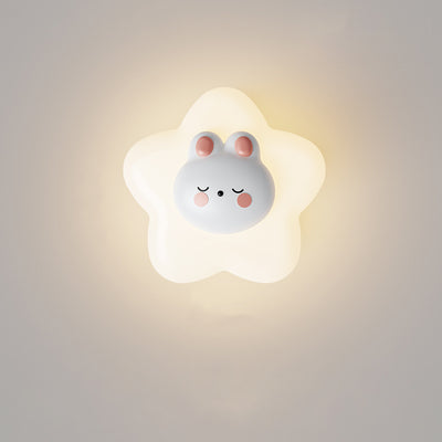 Contemporary Creative Cartoon Animal Rabbit Bear Star Moon Shape PE Iron LED Wall Sconce Lamp For Living Room