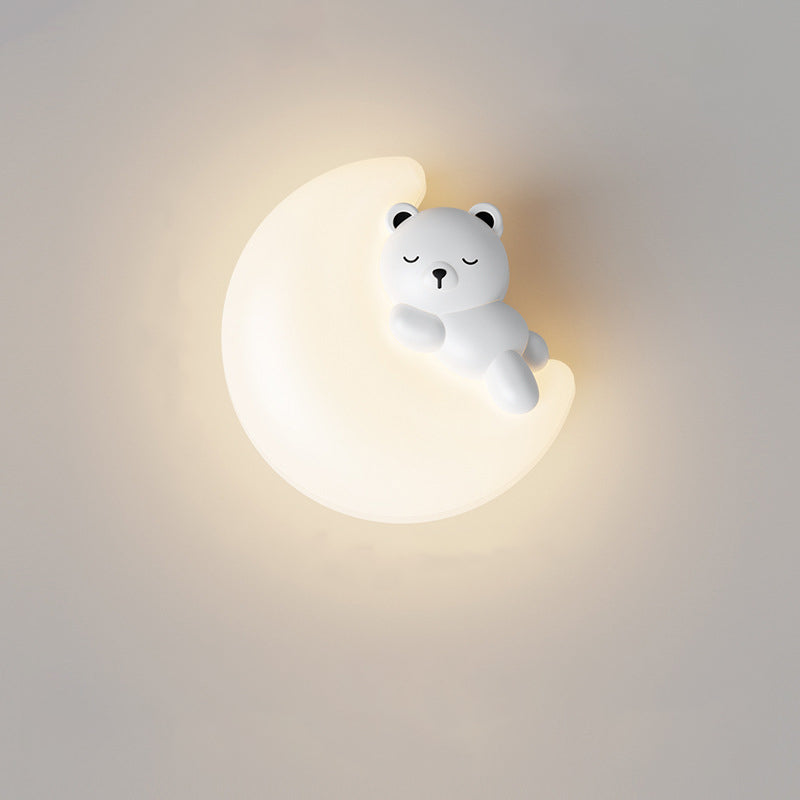 Contemporary Creative Cartoon Animal Rabbit Bear Star Moon Shape PE Iron LED Wall Sconce Lamp For Living Room