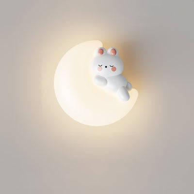 Contemporary Creative Cartoon Animal Rabbit Bear Star Moon Shape PE Iron LED Wall Sconce Lamp For Living Room