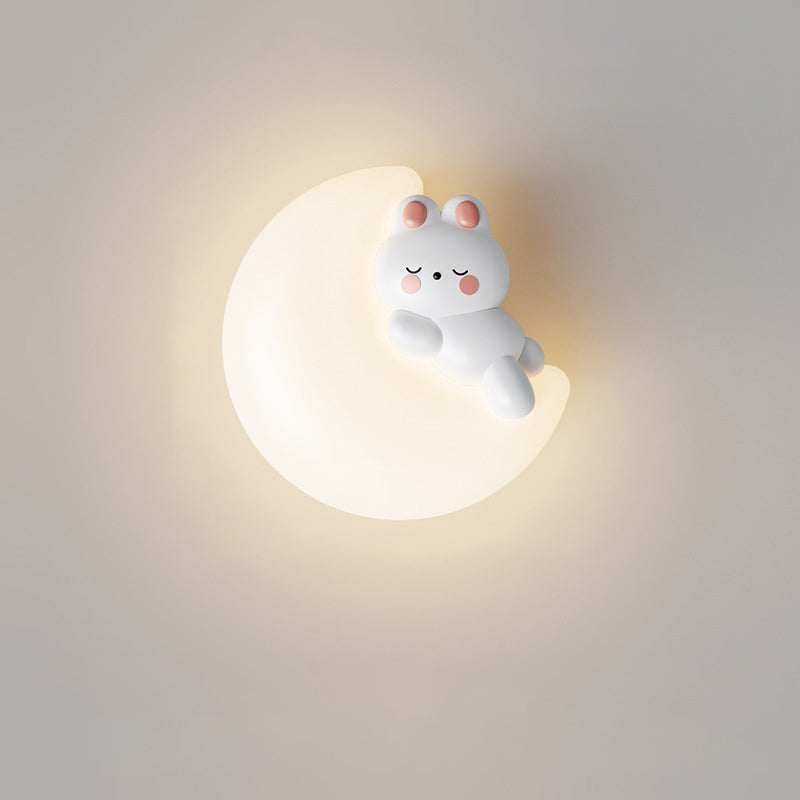 Contemporary Creative Cartoon Animal Rabbit Bear Star Moon Shape PE Iron LED Wall Sconce Lamp For Living Room